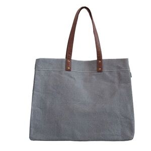 Maika carryall waxed ash Gray Canvas Tote Bag with Brown Handles
